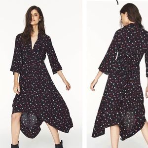 NWT Ba&sh Black floral Robe Lilia Asymmetrical Dress Sz S, US 6